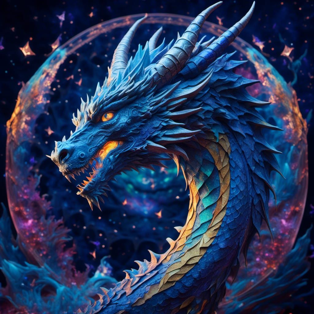 Holographic Blue Dragon Astral Cosmic Illustration