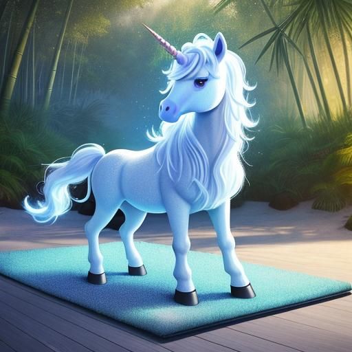 "Hyperrealistic digital artwork of a cute glowing unicorn do...
