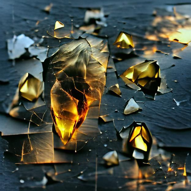 Golden Shards of Glass Erupting from Darkness