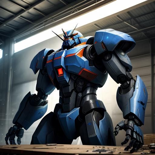 Huge garage filled with mecha being repaired