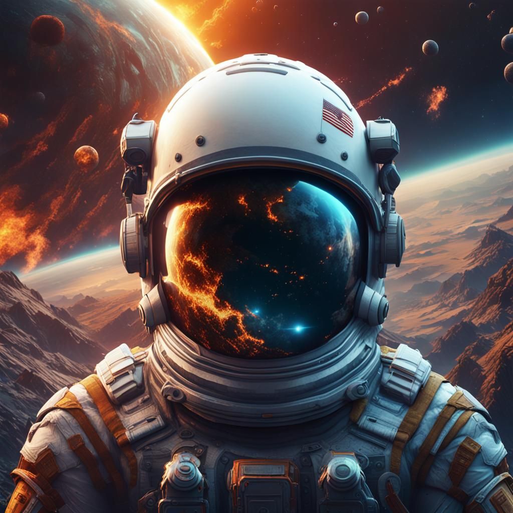 Planet on Fire, Reflected in an Astronaught's Helmet