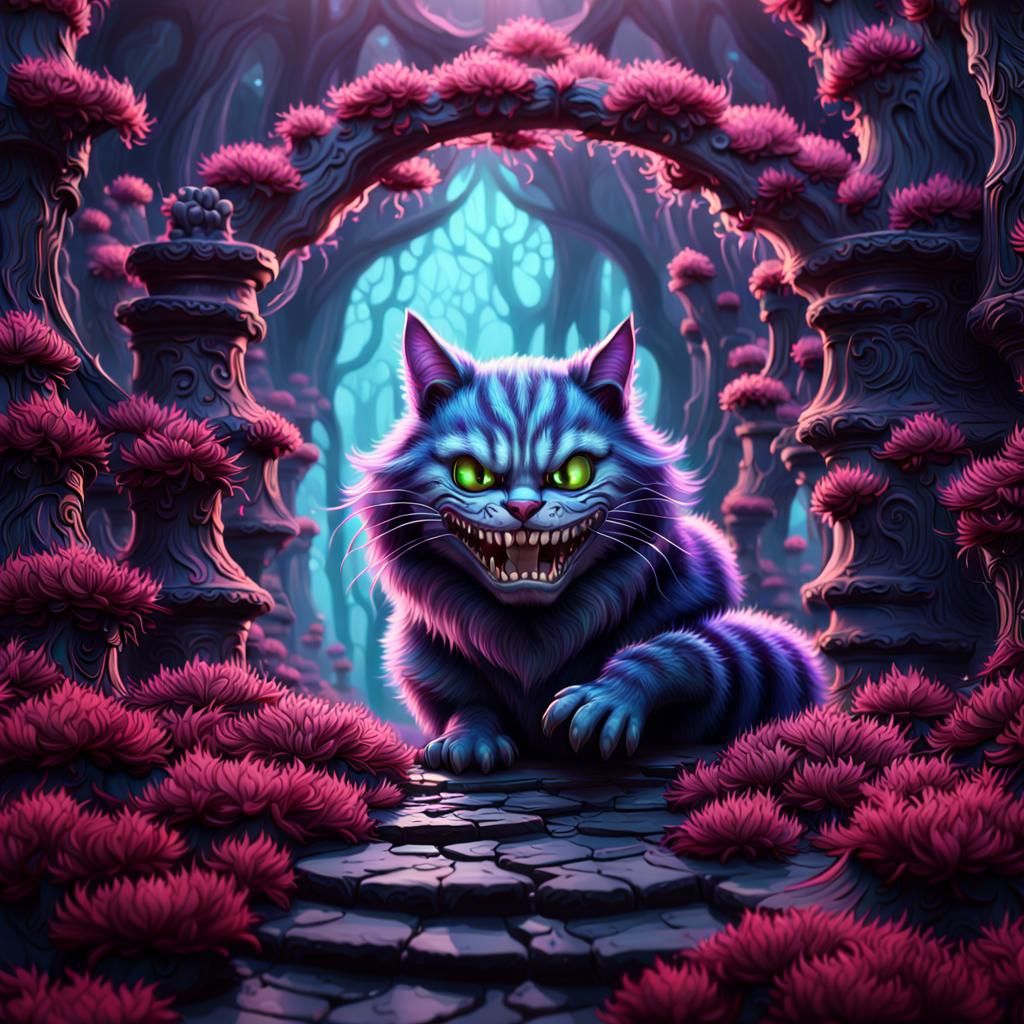 Evil Cheshire cat detailed matte painting, deep color, fanta...