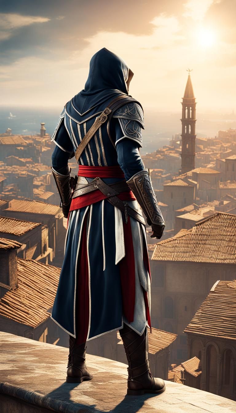 Italy in 1464, ezio auditore standing on a roof with assassins creed ...