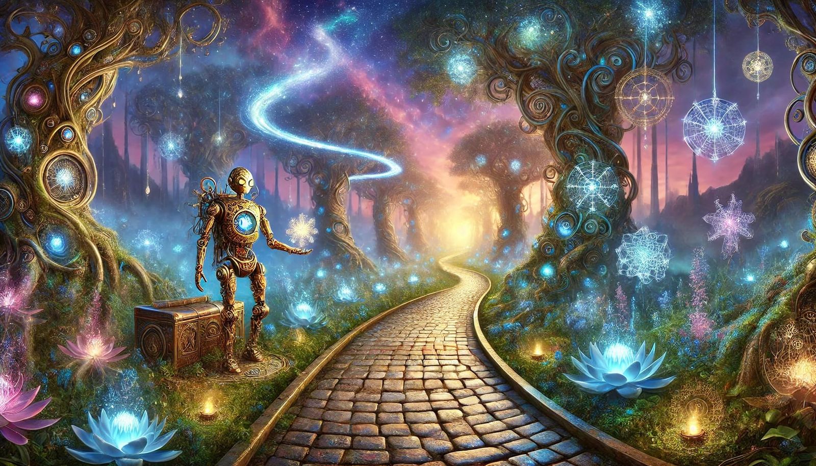Clockwork Pilgrim Among the Astral Trees