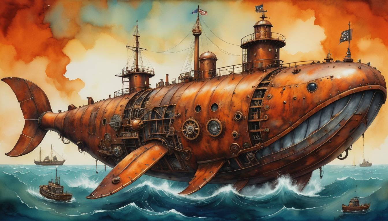 The Glorious Story of the Steampunk Submersible Hovercraft Whale  by @Doublecrash