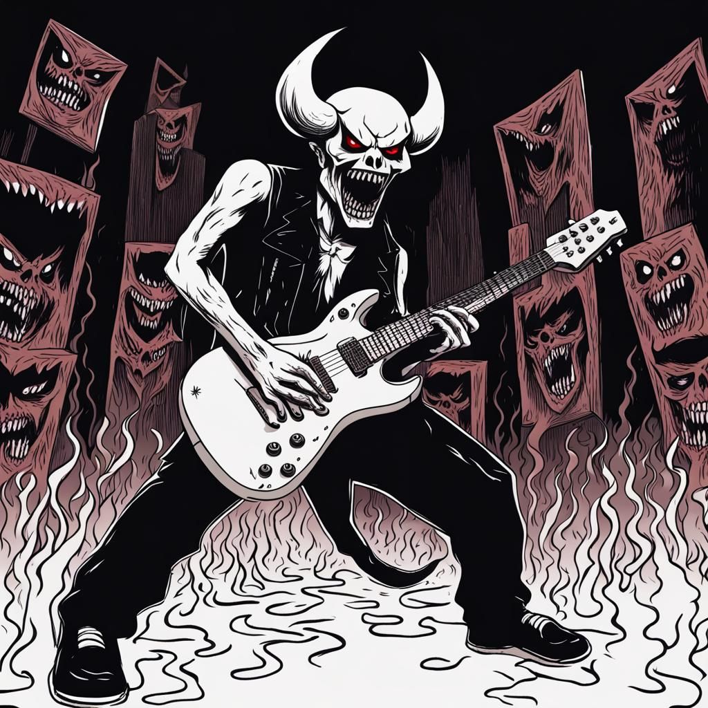 Scary demon play guitar hell stage