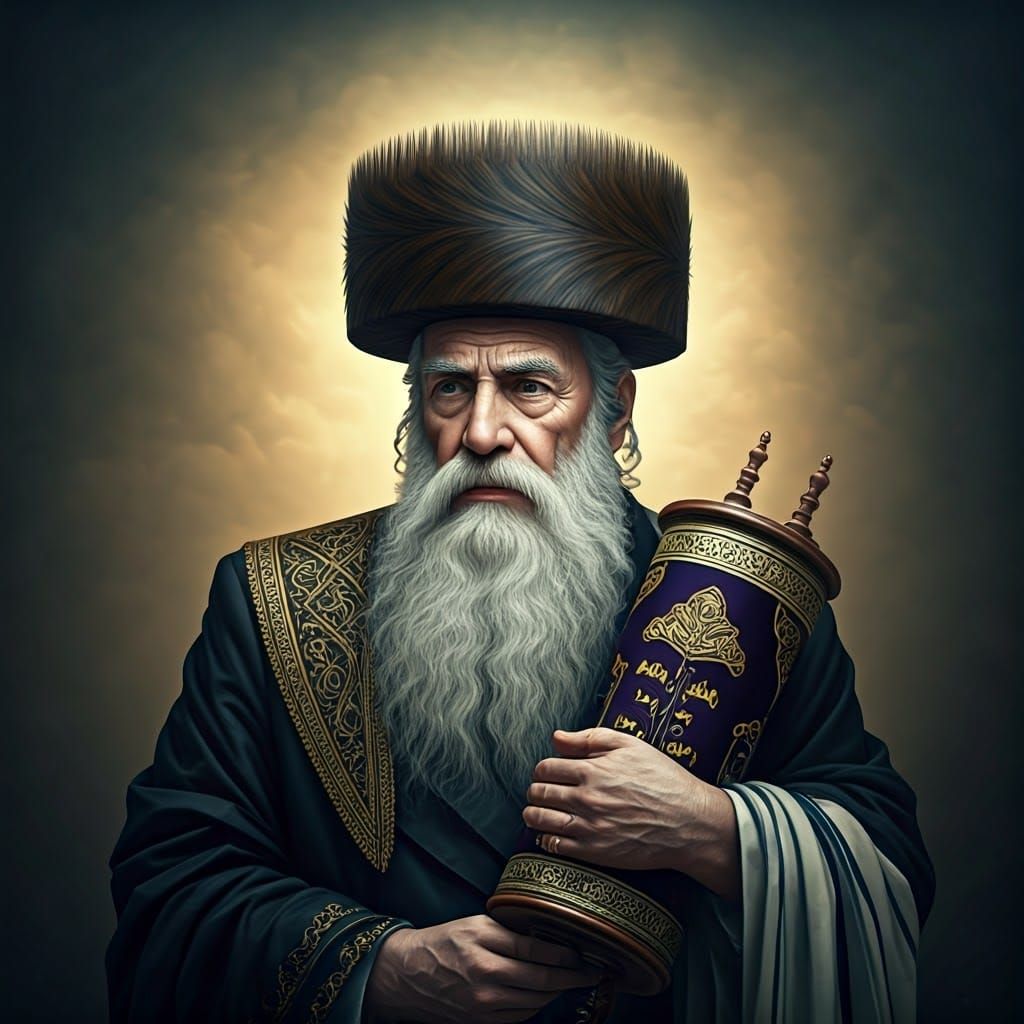 Elderly Regal Figure with Long White Beard in Traditional Or...