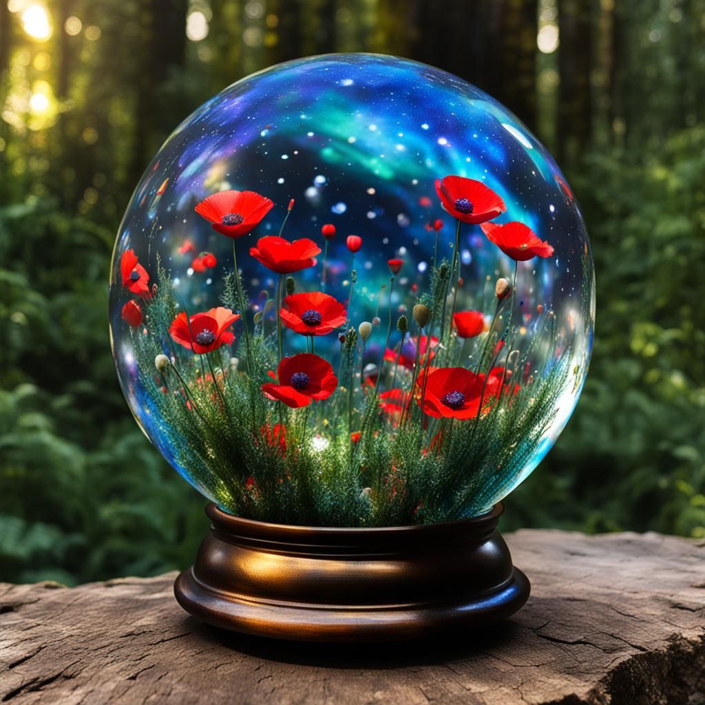 Enchanted magical poppies crystal ball  by @bronfoth
