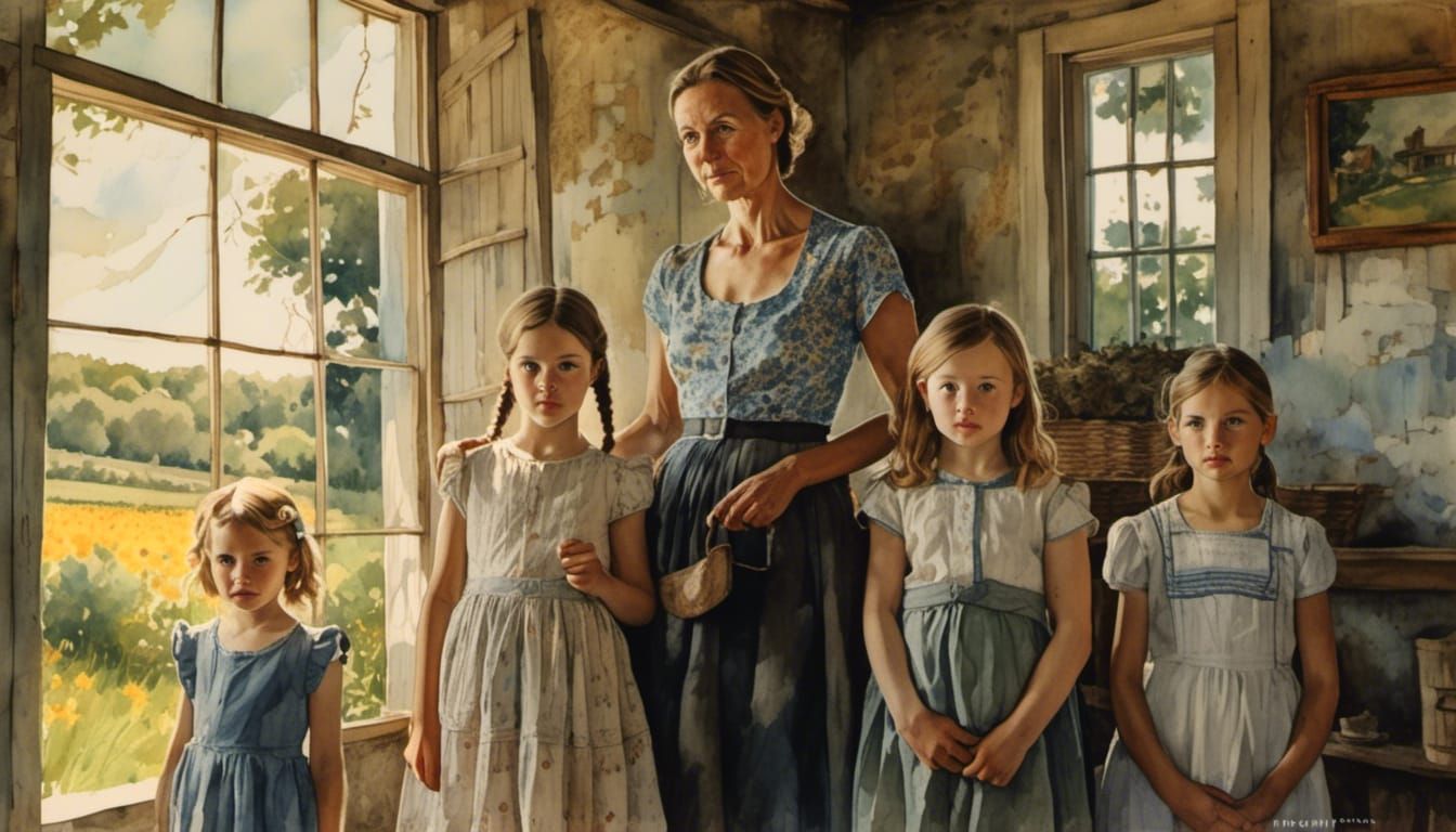 Mother and daughters in country kitchen. 1940s rural Tennessee. Carman, Nicoletta Ceccoli, Rebecca Guay, Susan Seddon Boulet, Alena Aenami....