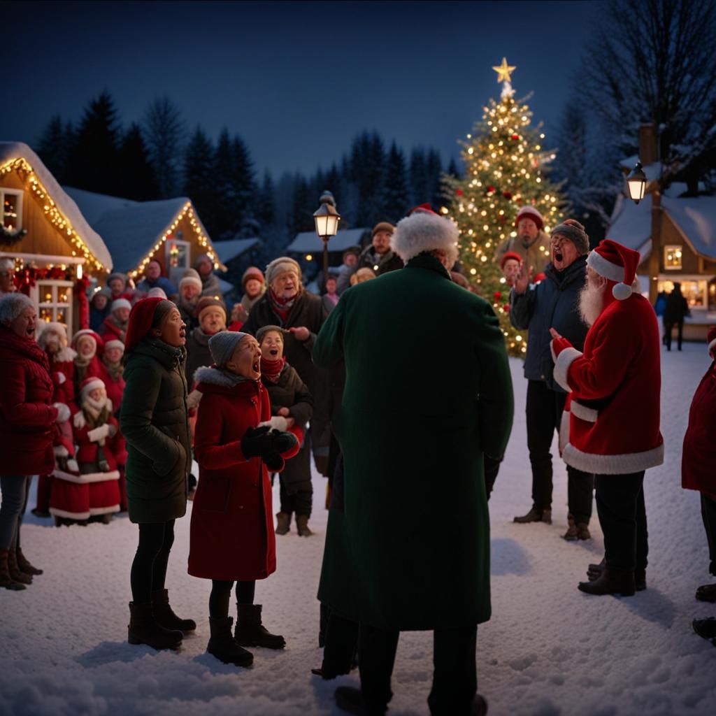 Christmas Village Scene with Santa in Unreal Engine Style