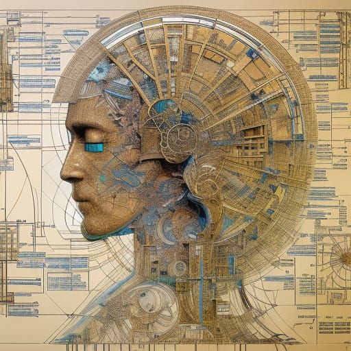 Detailed blueprint of a humanoid robot head  by @Cyan Skye