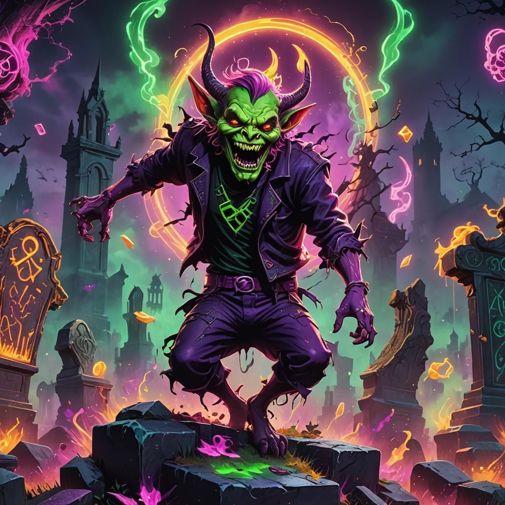Wicked Imp Dances in Graveyard: Neon Splash Art