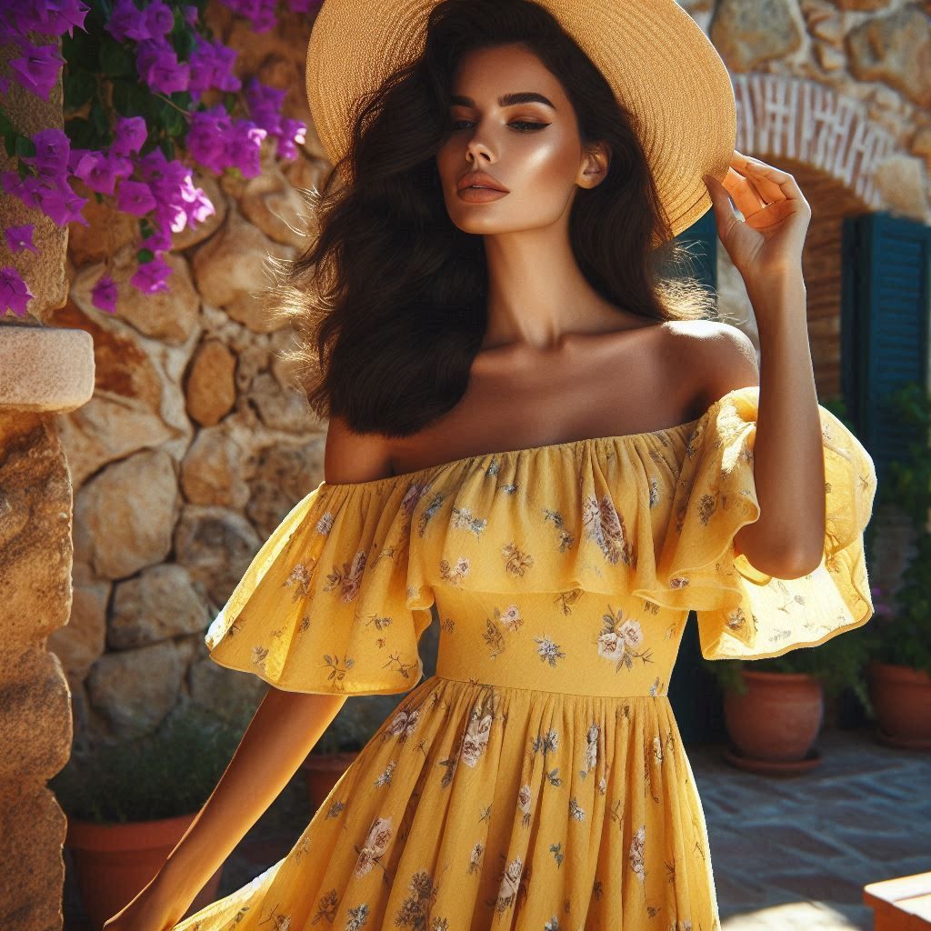 Yellow Dress and Bougainvillea