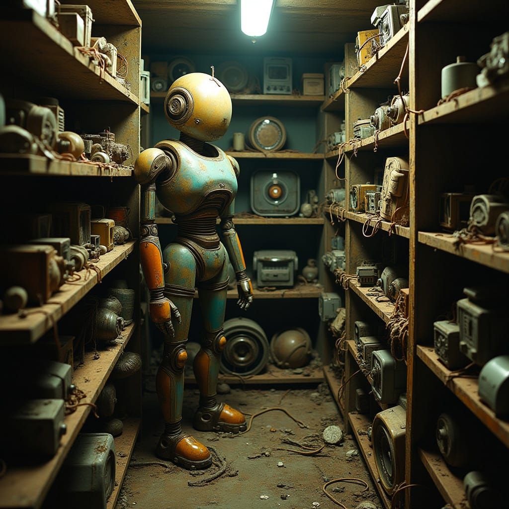 Vintage Robot Body Parts in a Cozy Closet