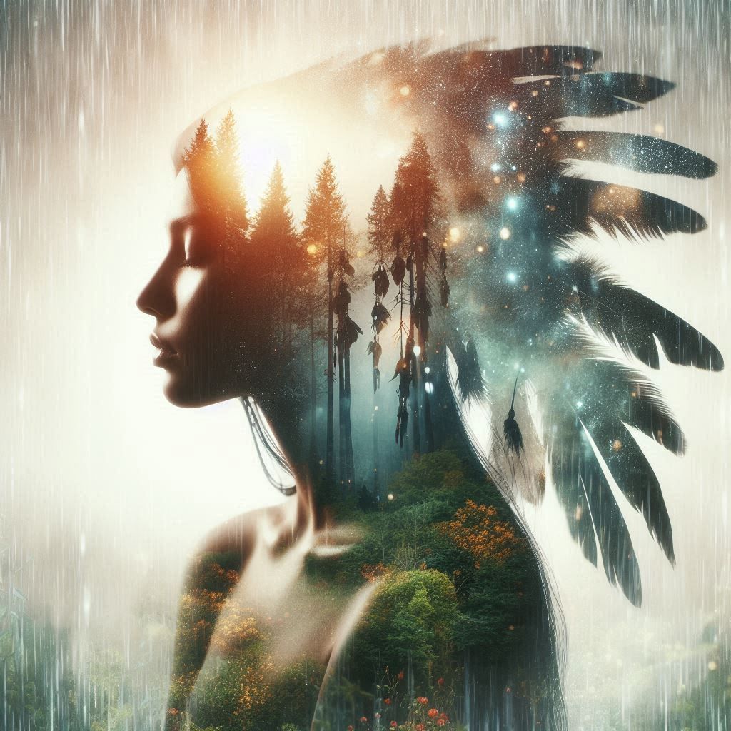 double exposure beautiful fantasy DALL-E 3 portrait landscape..