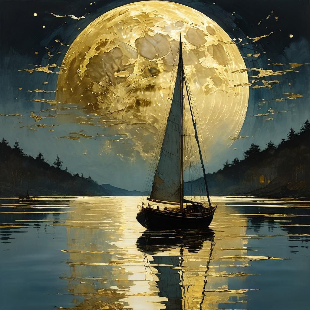 Sailing in a Gold Waters at Golden Moon Light  by @JustBubu
