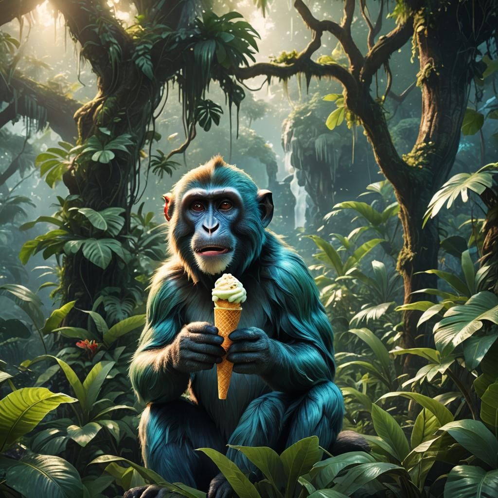 monkey is eating an ice cream