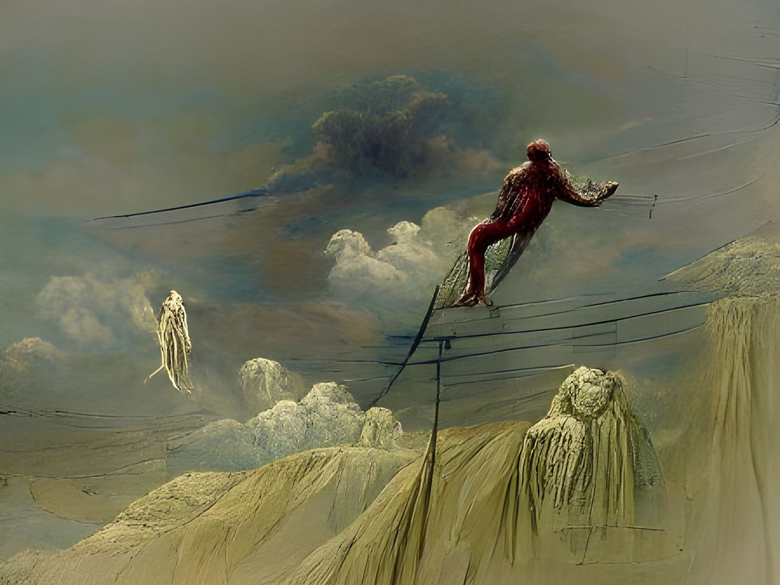 Man on a Wire Beginning to Lose His Balance