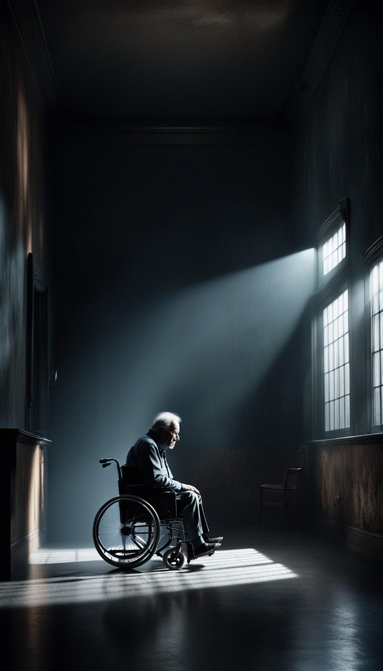 Dramatic Old Man in Wheelchair Cinematic Digital Painting