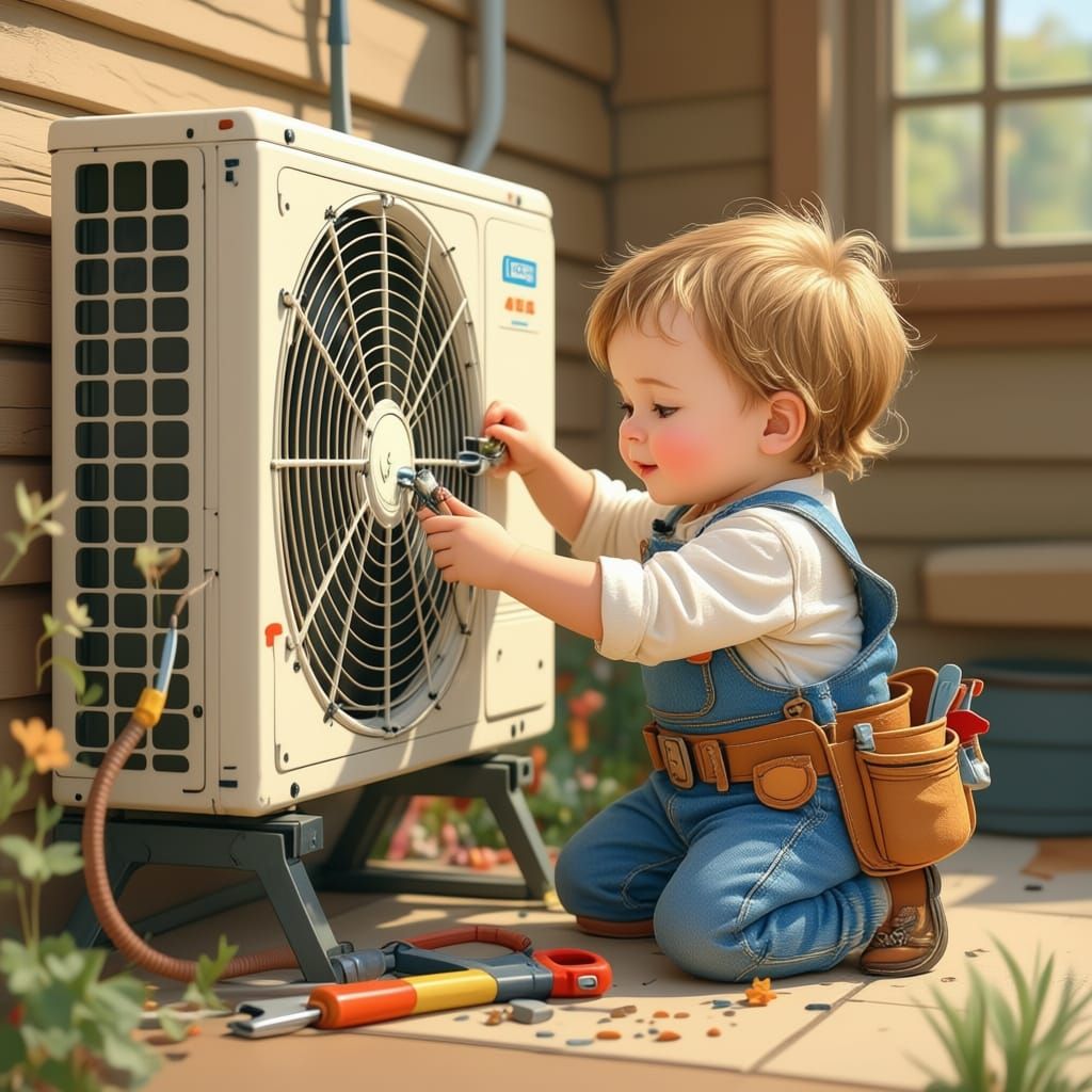 Baby Mechanic Fixing AC in Potter Style