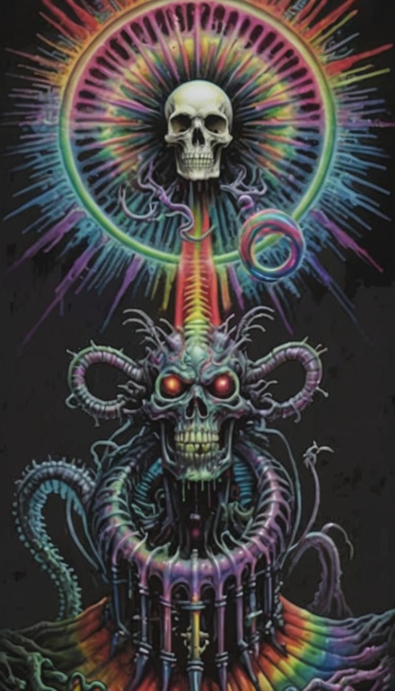 Macabre nightmare fuel rainbow :: Neon hellscape watercolor ...