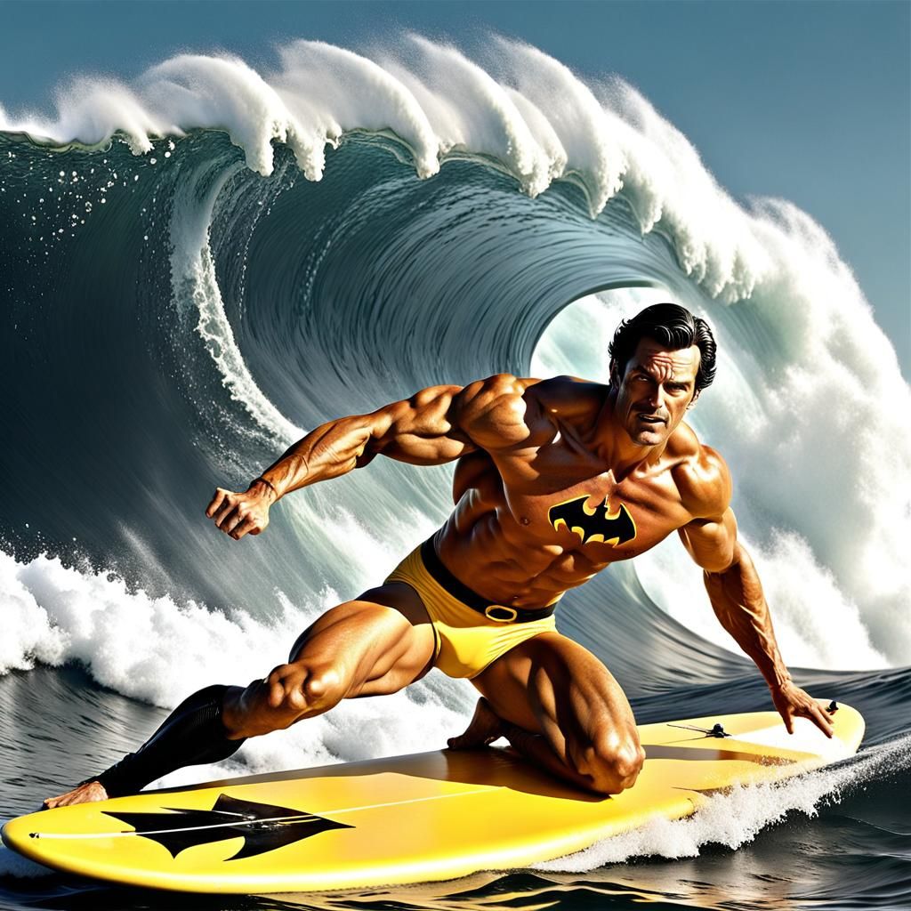 bruce wayne riding a surfboard   by @Bunny77