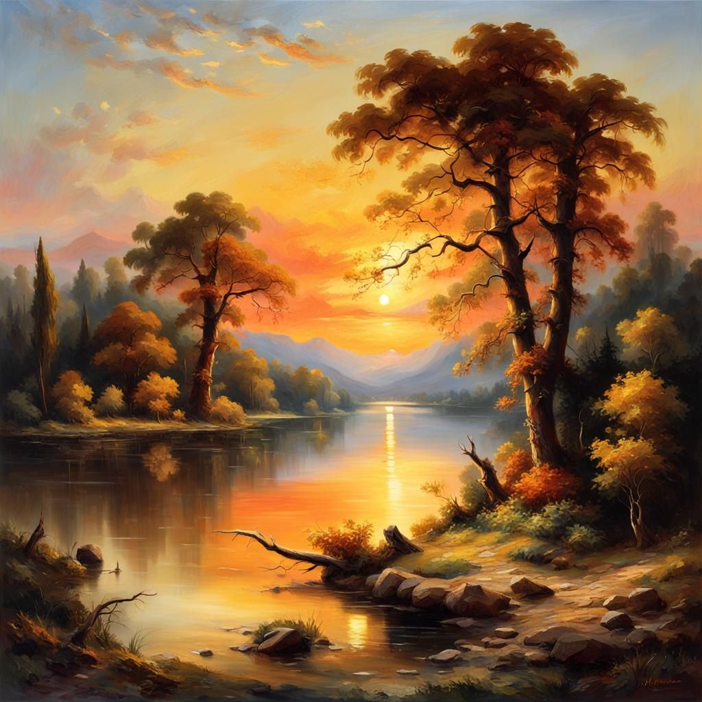 Sunset over a lake #4  by @axelb