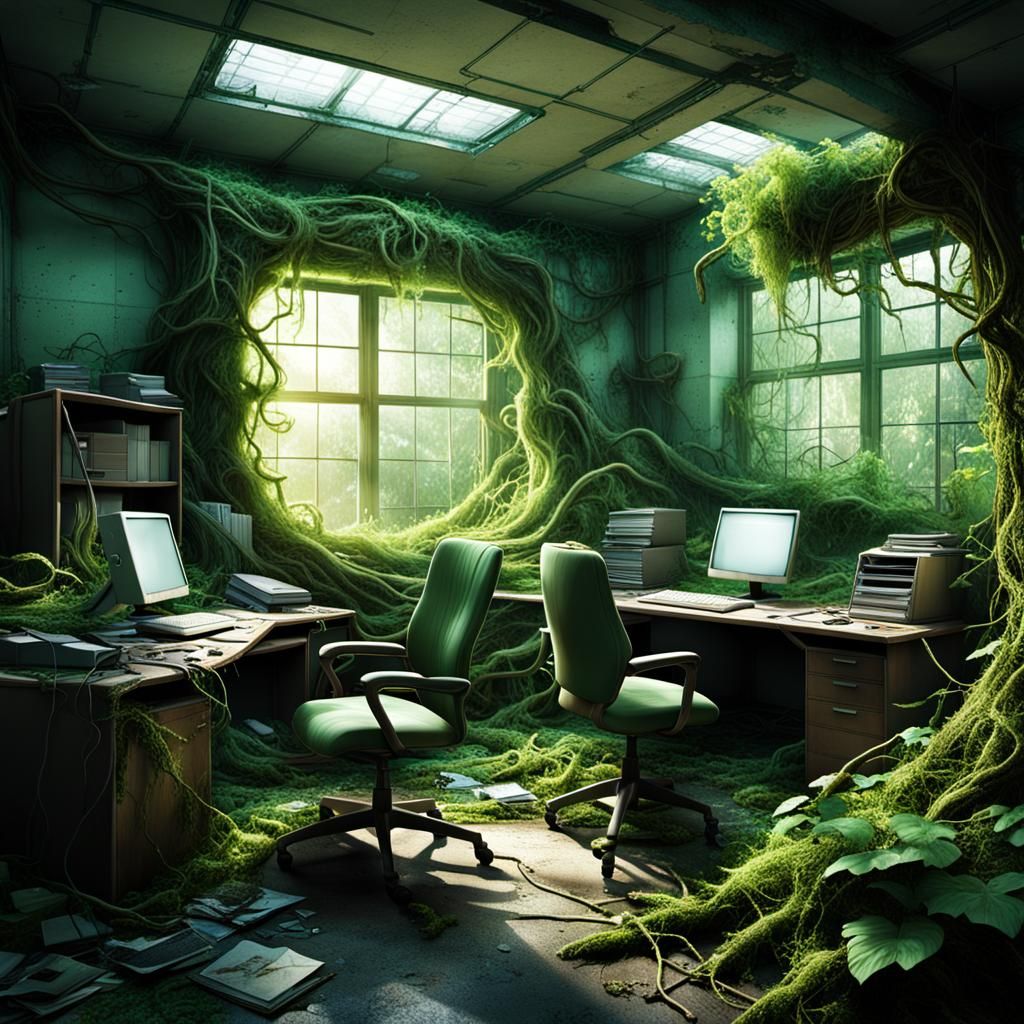 Abandoned Office Overtaken by Nature
