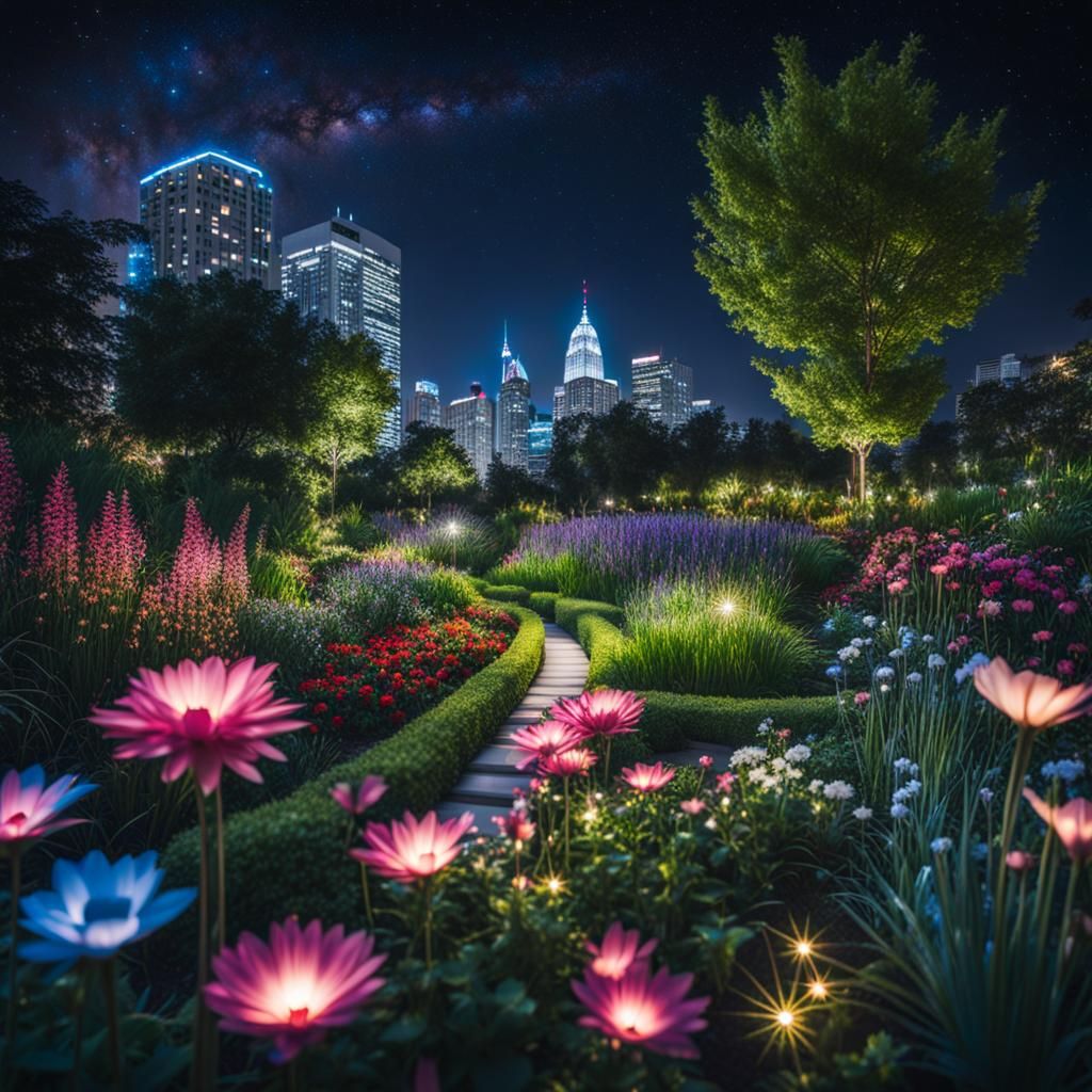 Urban garden at night  by @Lioness In The Wilderness