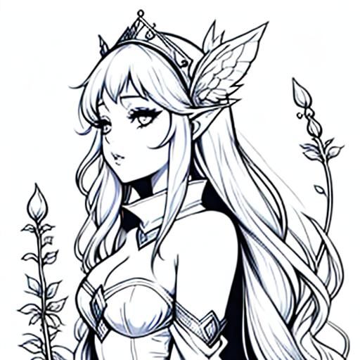 <lora:Coloring Page SD15:1.0> Fairy Princess, coloring_book line art, colouring in book colouring in page, clean lines, white background, b...