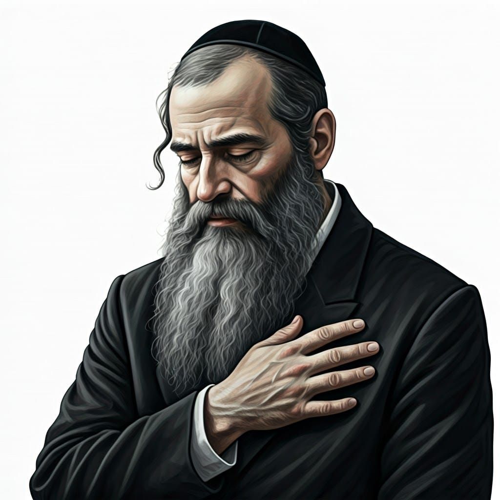 Contemplative Jewish Man, Charcoal Drawing in Rembrandt Styl...