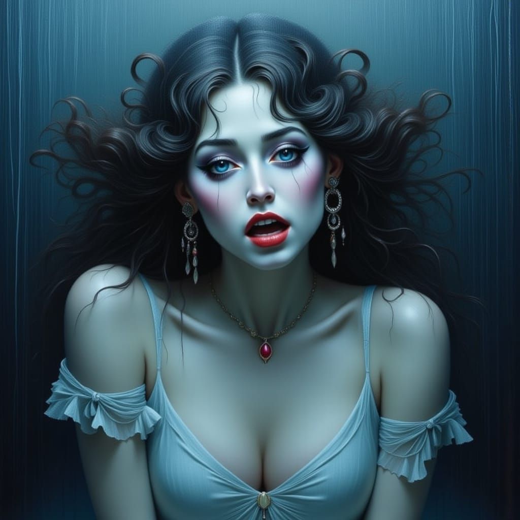 Crying woman bows her head into her hands