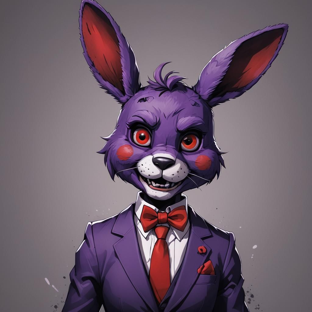 Bonnie the bunny(FNAF) anthropomorphic dark purple rabbit, female, red  bowtie, red eyes, suit, fluffy, cute, anime girl, - AI Generated Artwork -  NightCafe Creator