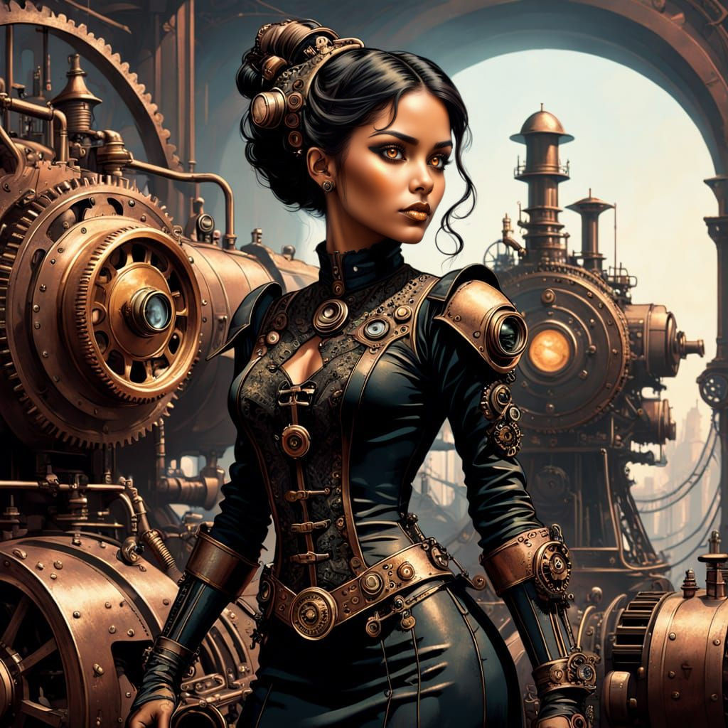 Latina Goddess in Steampunk Cyborg Style