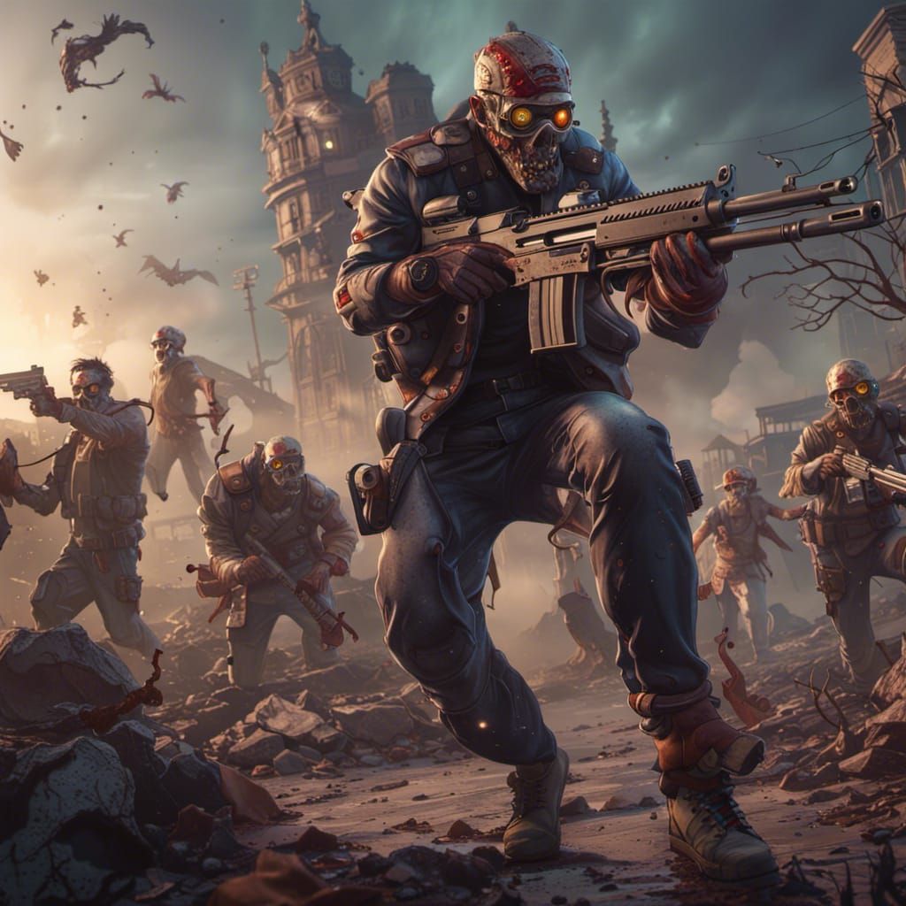 Killing zombies with gun like hero  type