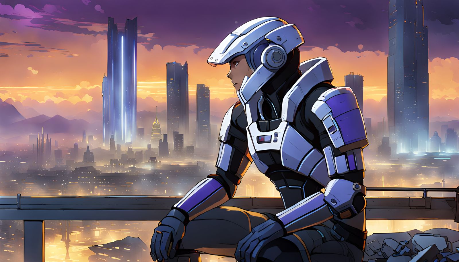 Mass Effect anime version: Human Engineer on leave. Wathing at the  rebuilding process of the city after the Reaper Invasion. - AI Generated  Artwork - NightCafe Creator