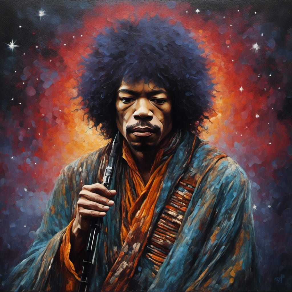 Jedi Jimi Hendrix,  star wars, oil painting, dutch masters <...