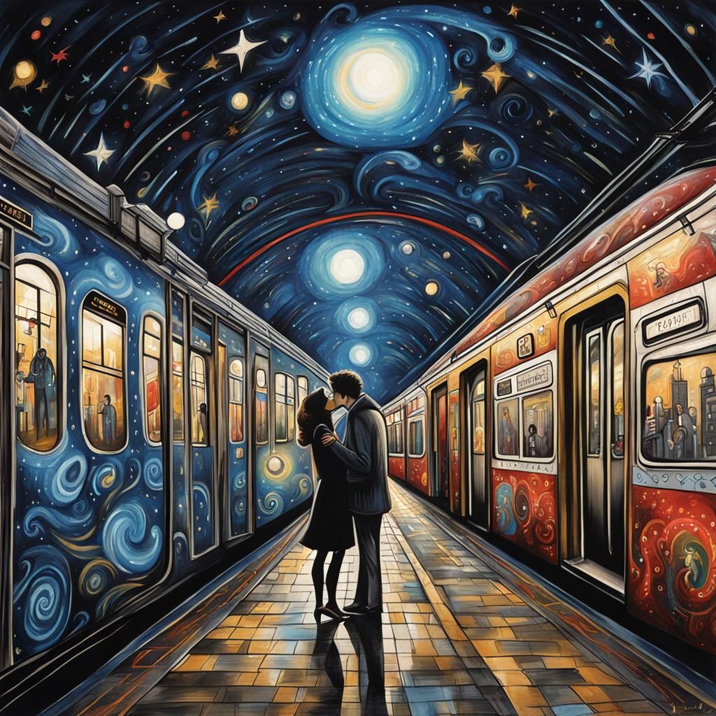 A couple in love, subway station - AI Generated Artwork - NightCafe Creator