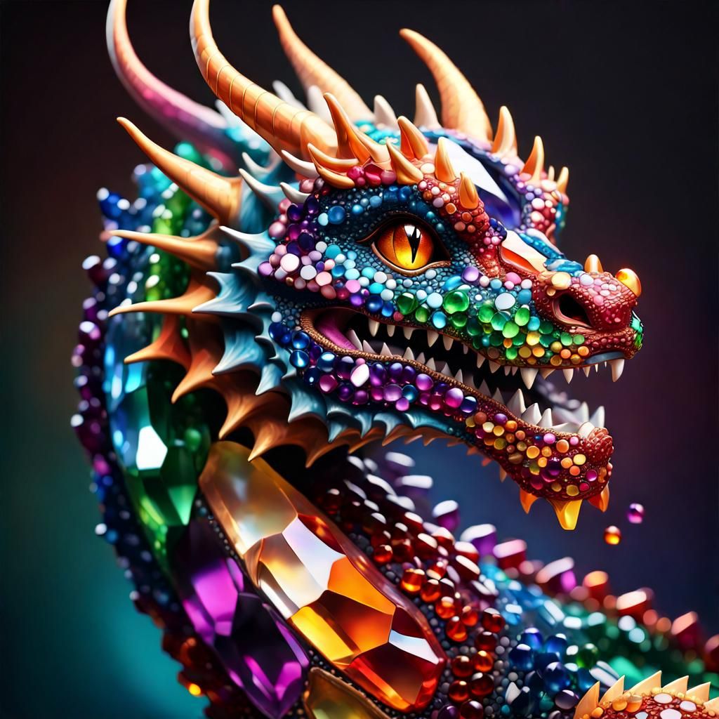 a dragon made of multi-colored gems Hyperrealistic, splash a...