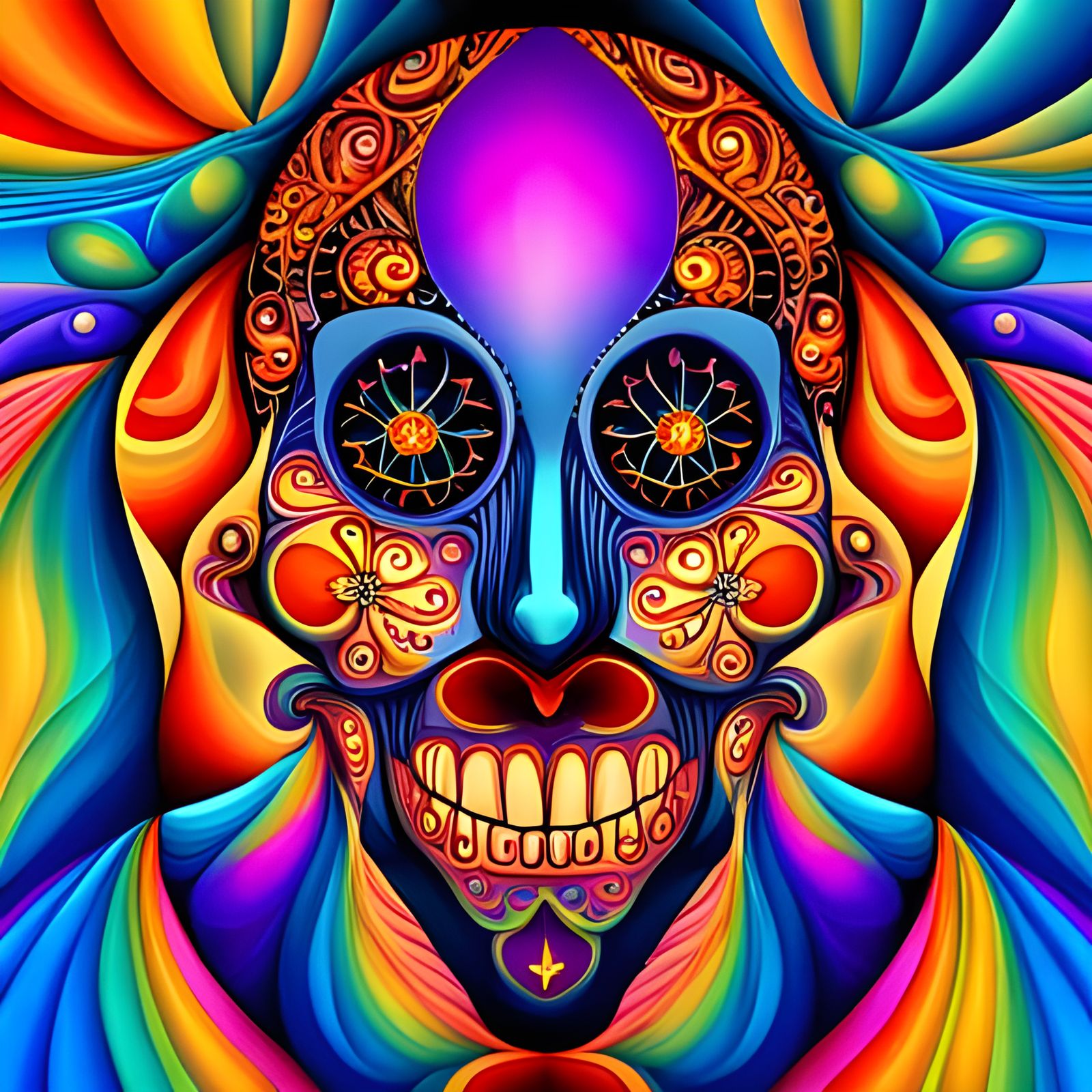 Dia de los muertos psychedelic hippie swirly colorful rainbow glittery ...