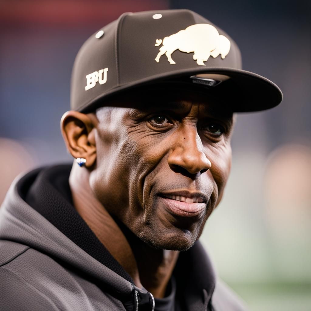 Deion Sanders with a CU Buffalo hat