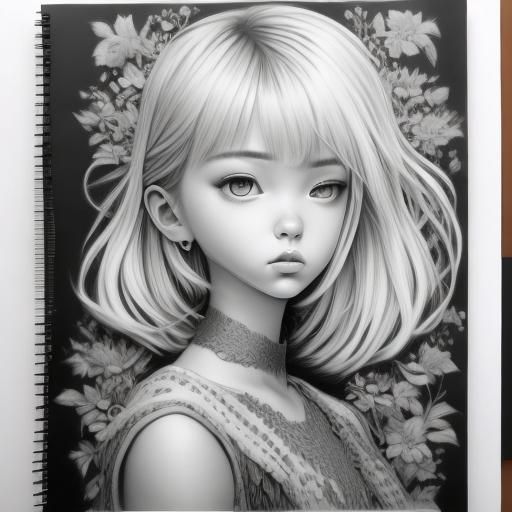 graphite, notebook, black and white, monotone, <lora:Heug-Yeon Migseu:1.0>