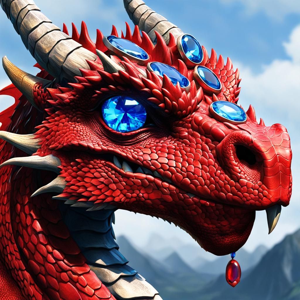 Red dragon with a blue gem in his forehead