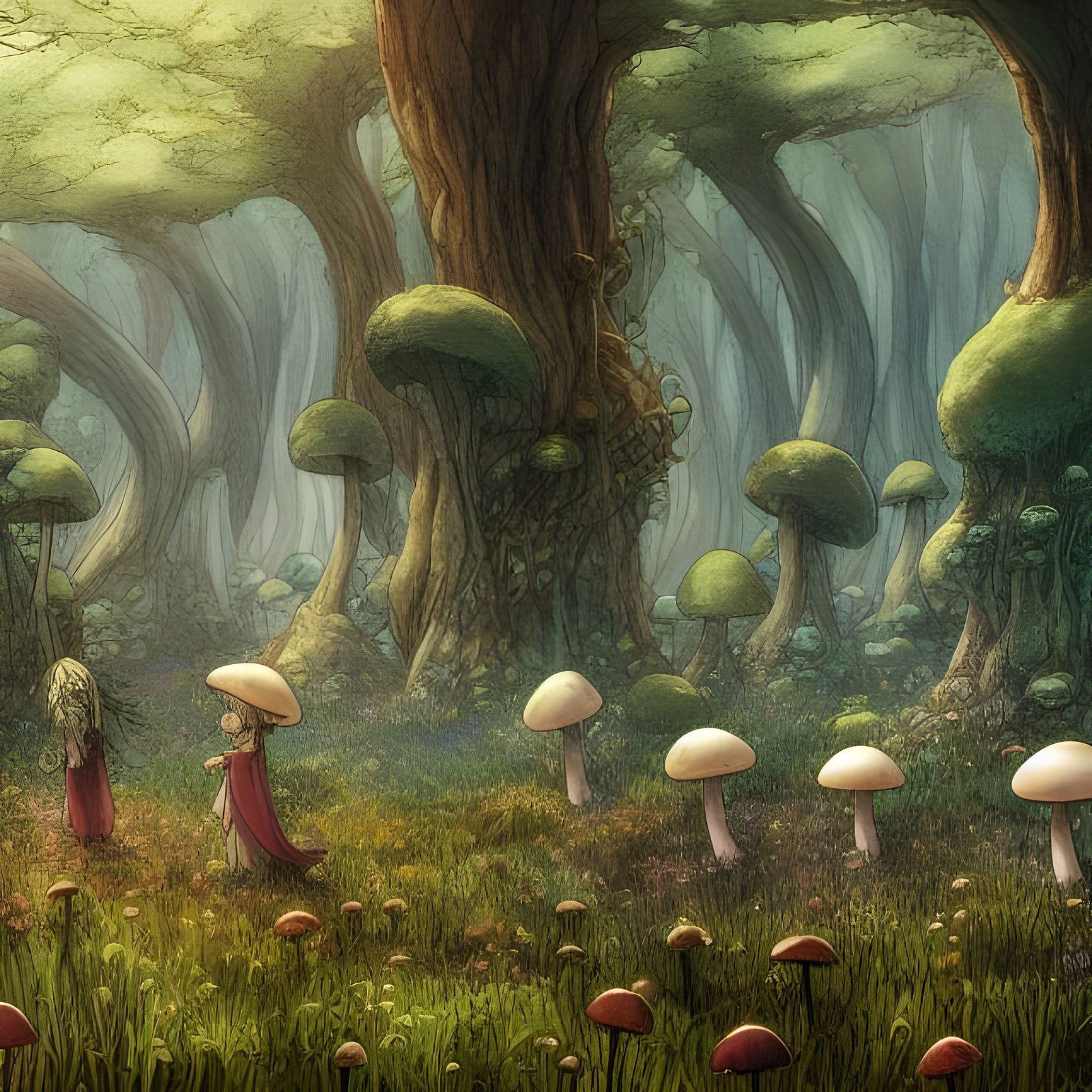 Mushroom grove by Chris Riddell AI Generated Artwork NightCafe Creator