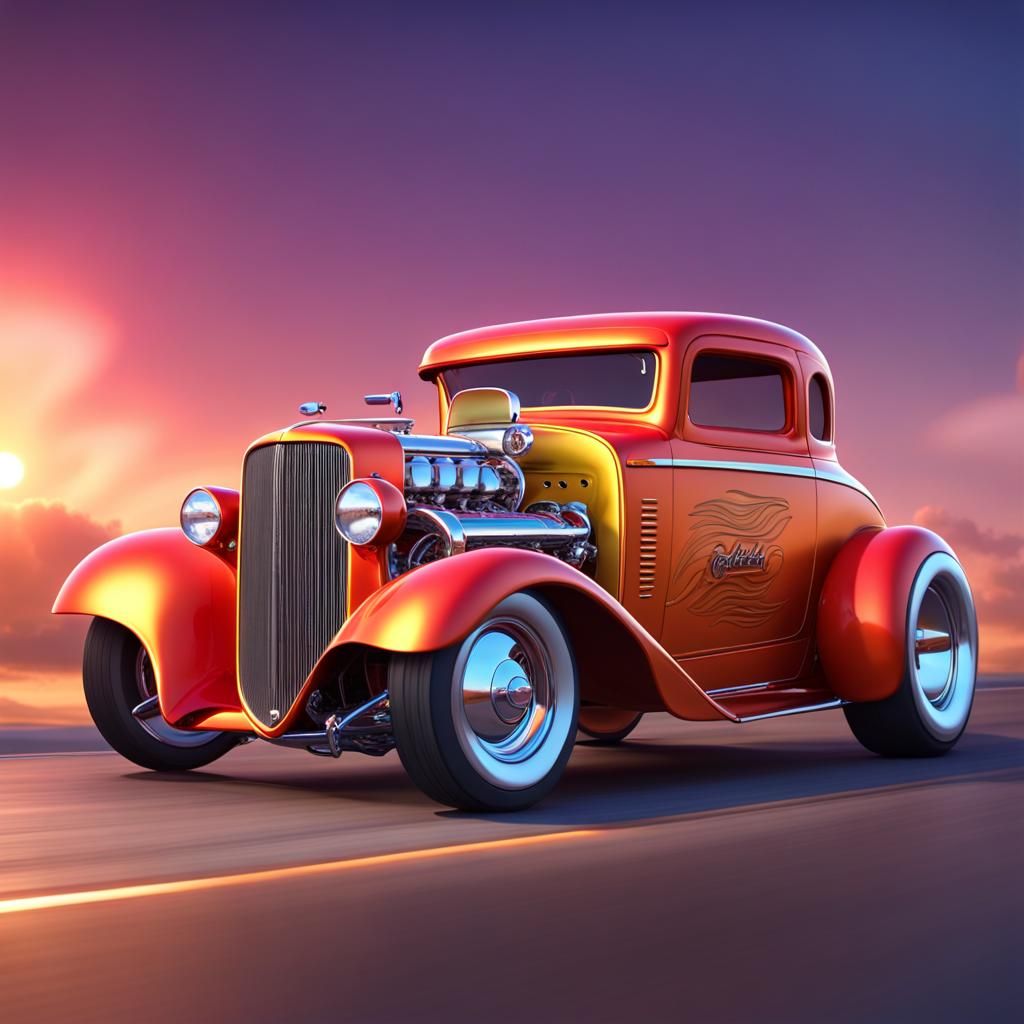 hot rod on open highway