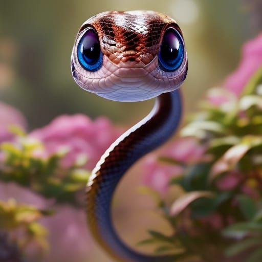 cute, adorable, tiny chibified snake, 🐍; photorealistic, pr...