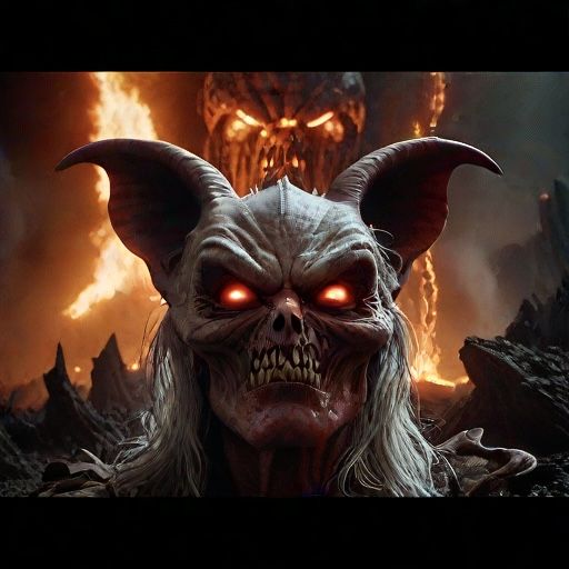 Horrifying evil demon creation that I made of Lucifer  looking directly at you the viewer in the flames of the underworl...