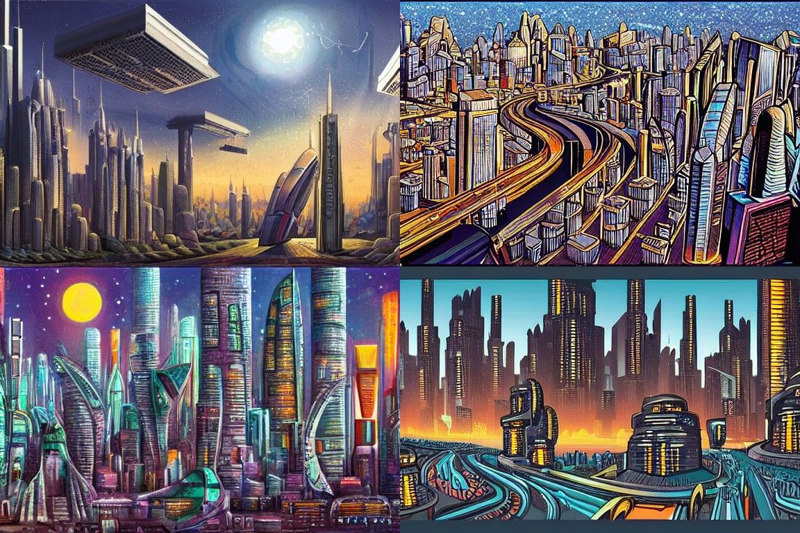 Sci-fi city in the style of Figurative art