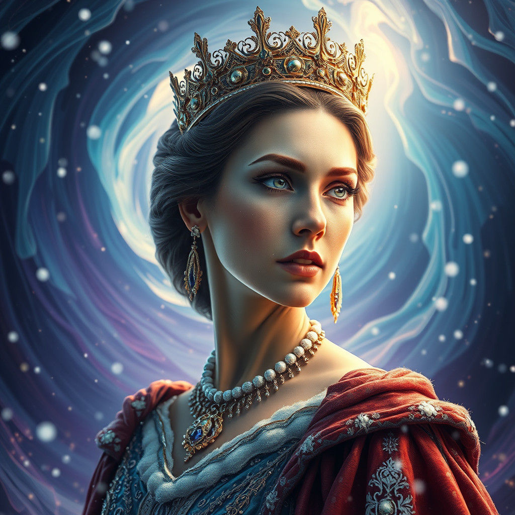 Regal Winter Queen Portrait in Art Nouveau Style