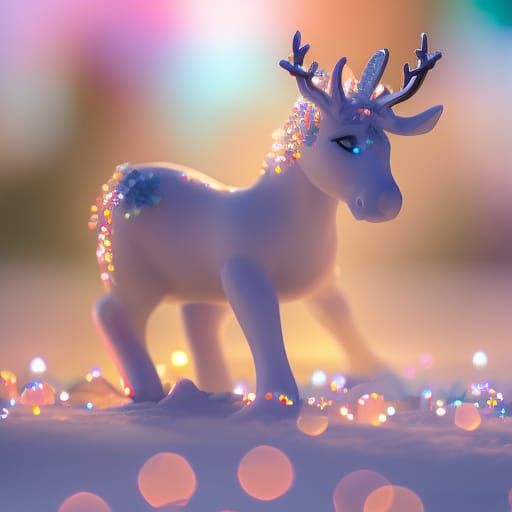 Snowy Christmas Pony with Crystal Horn: 3D Digital Art